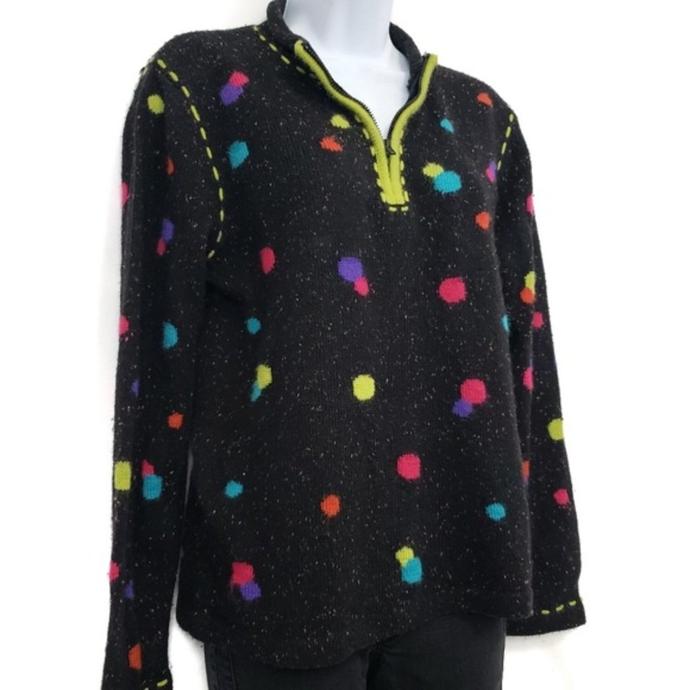 Coldwater Creek Sweater Wool Blend Black Multi Colored Dots and Speckles  Small
